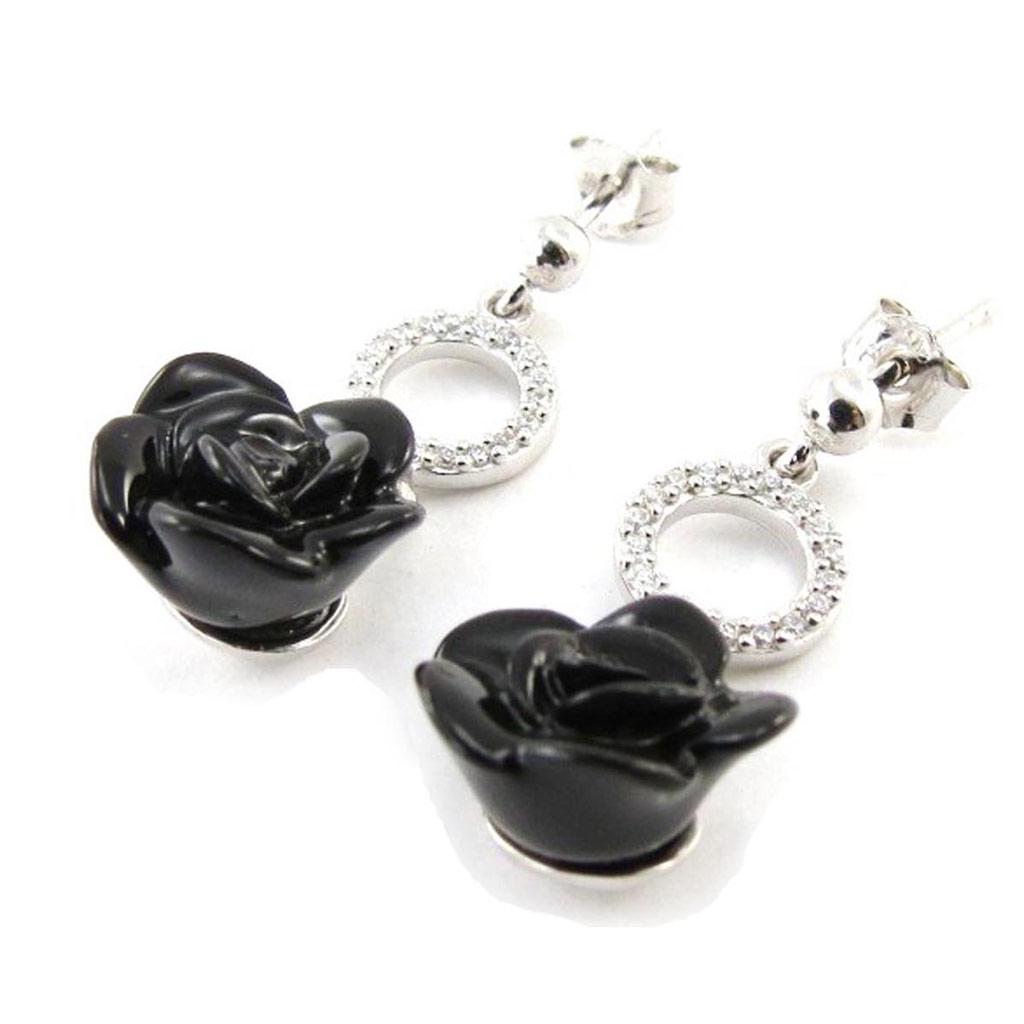 Les Trésors De Lily [J3115] - Серебряные серьги Rose Noire с черным родиевым покрытием - 28x11 мм