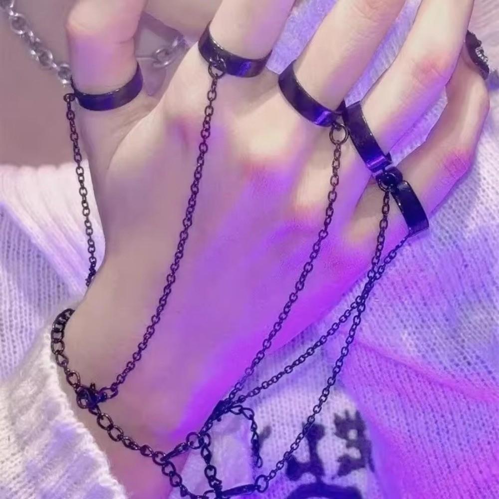 Detachable Punk Bracelet Ring Gothic Finger Chain Cool Design Open Chains Rings  Rave