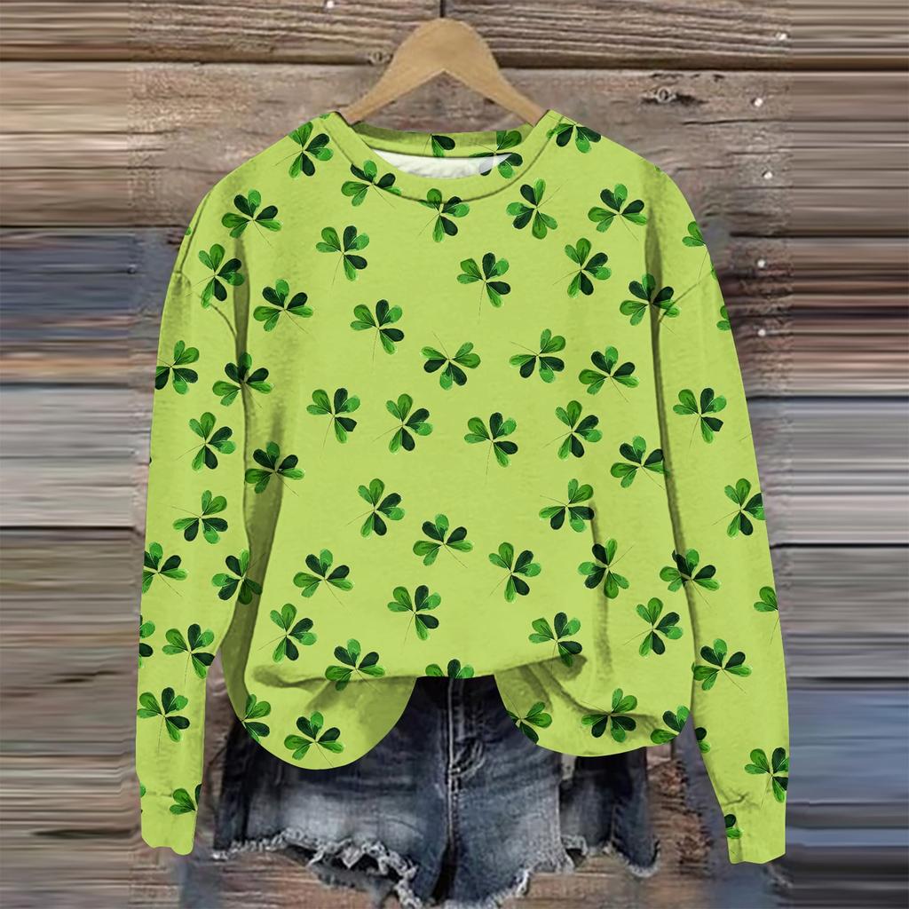Women's Fashion St Patricks Day Printed Long Sleeve Loose Round Neck Sweatshirt Top Fall