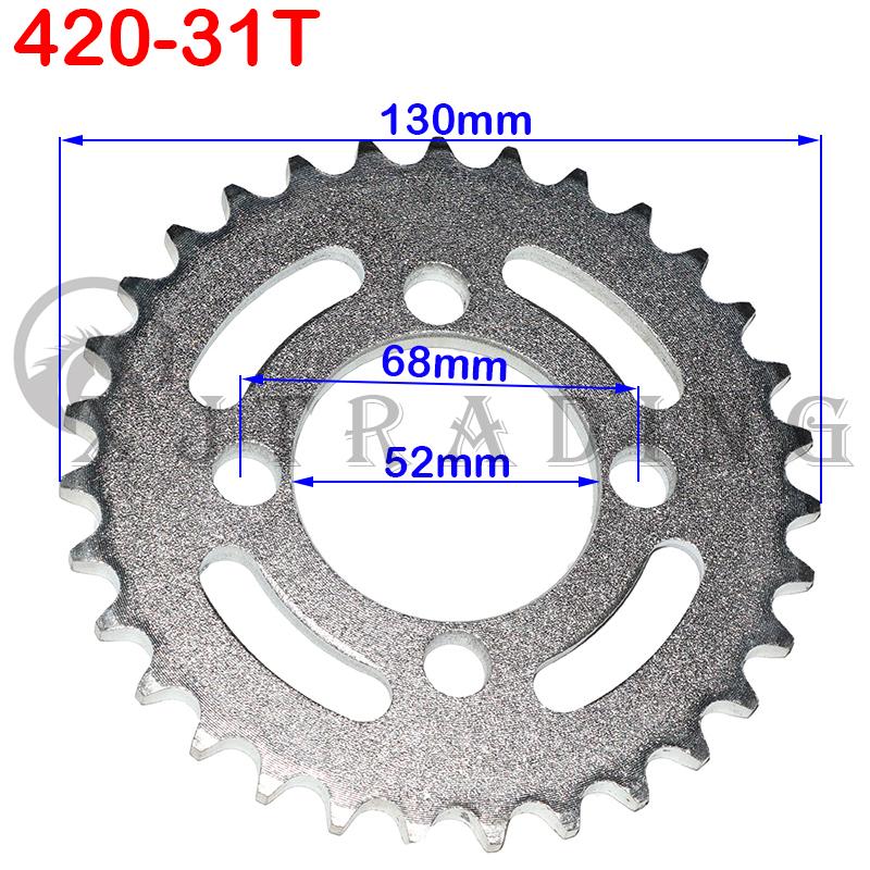 Мотоциклетная цепь 420/428 31T/37T/41T/48T 52MM Задняя звездочка для китайского квадроцикла ATV Pit Dirt Bike Мотор Мопед Аксессуары
