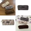 Soft Cotton Bear Print Velvet Canvas Pencil Case Korean Style Large Capacity Stationery Box Pencil Bag Brown