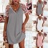 Модное женское сплошное цветное кружевное повседневное платье с v-образным вырезом и коротким рукавом