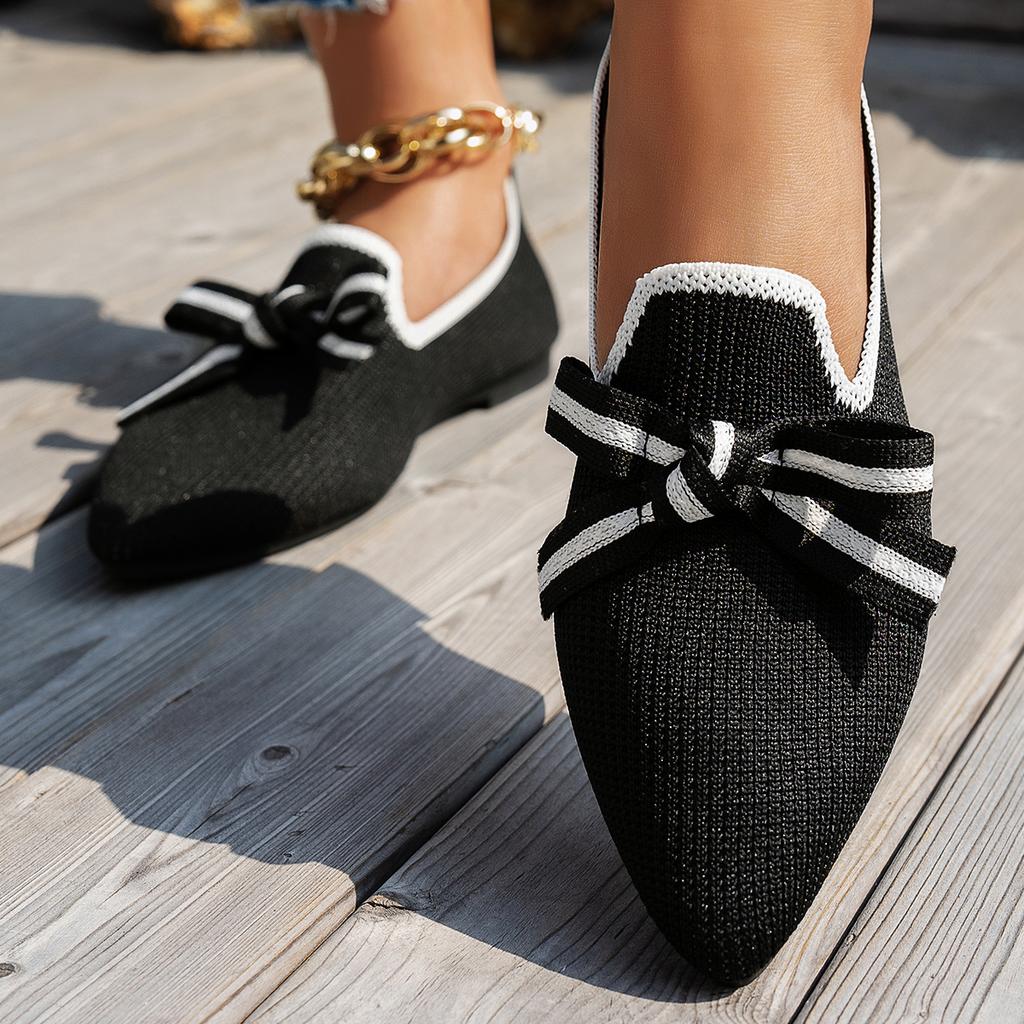 New Women Flats Shoe Knitted Slip Breathable Comfortable Solid Color Shoes Casual Pointed Toe Walking Loafers Sneakers