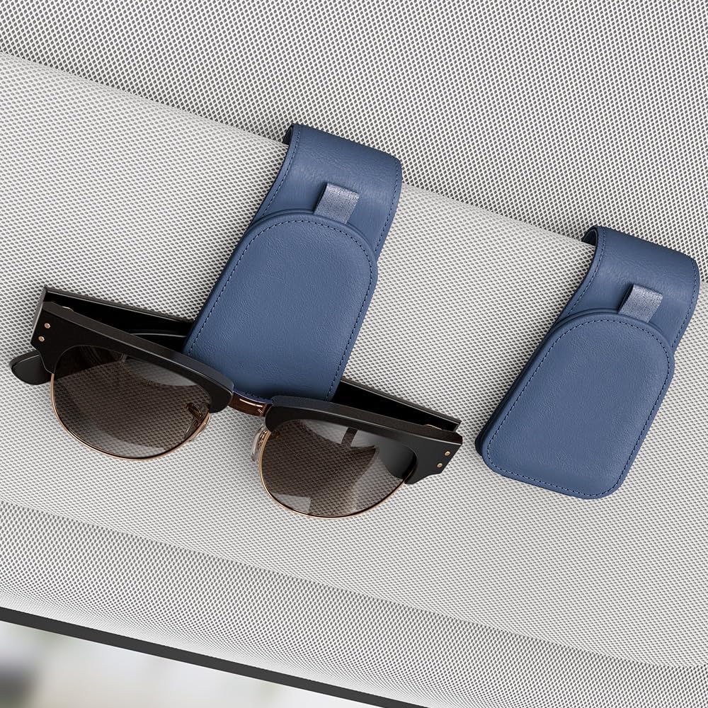 Sotfamily Sunglass Holder For Car Visor, Suede Cloth Magnetic Sunglass Organizer For Car Accessories, 2 Packs, Blue