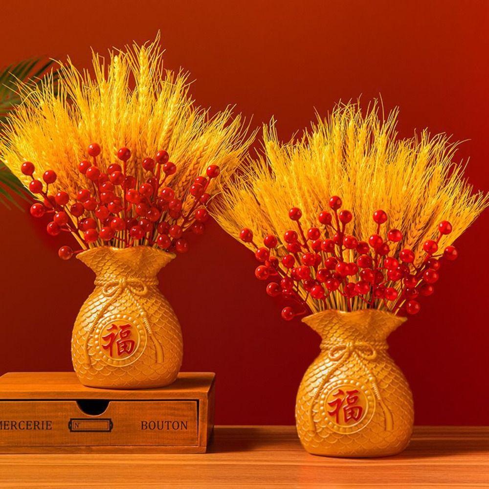 Chinese Style Blessed Bag Flowerpot Vase Red/Gold Flower Arrangement Vase  Living Room