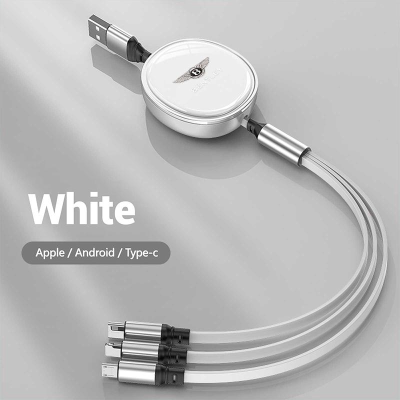 For New Bentley Flying Spur Continental GT Bentayga Mulsanne 3-in-1 Portable Retractable Fast Charging Data Cable Accessories