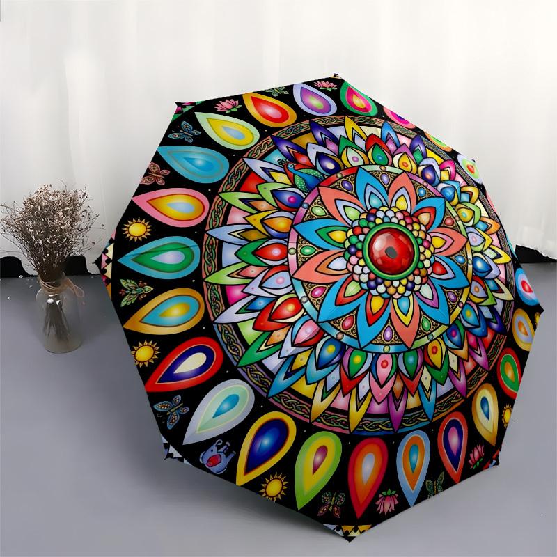 1pc Mandala, Symmetry, Colorful Umbrella with Plastic Handle,Compact & Stylish,Suitable for All Seasons YS331054