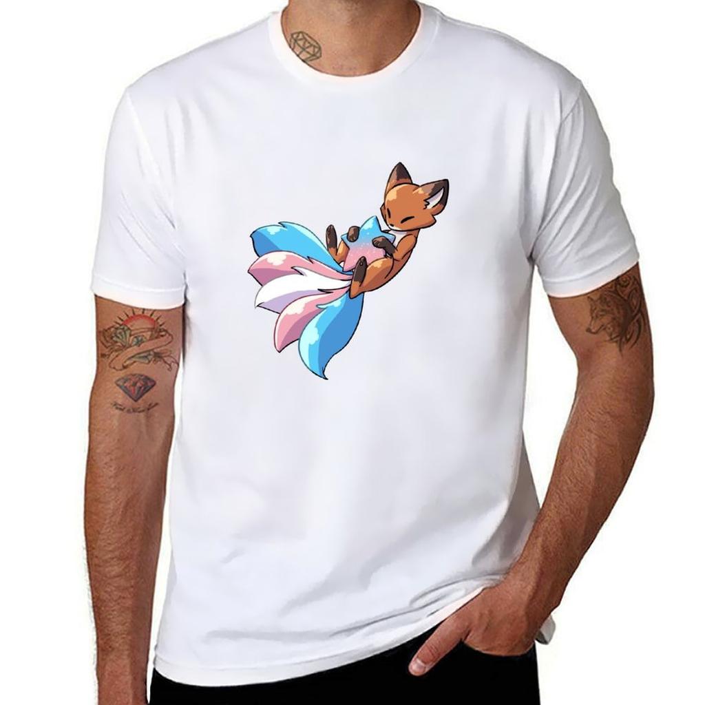 Kitsune Says Trans Pride TShirt Basic Crew Neck Short Sleeve Top
