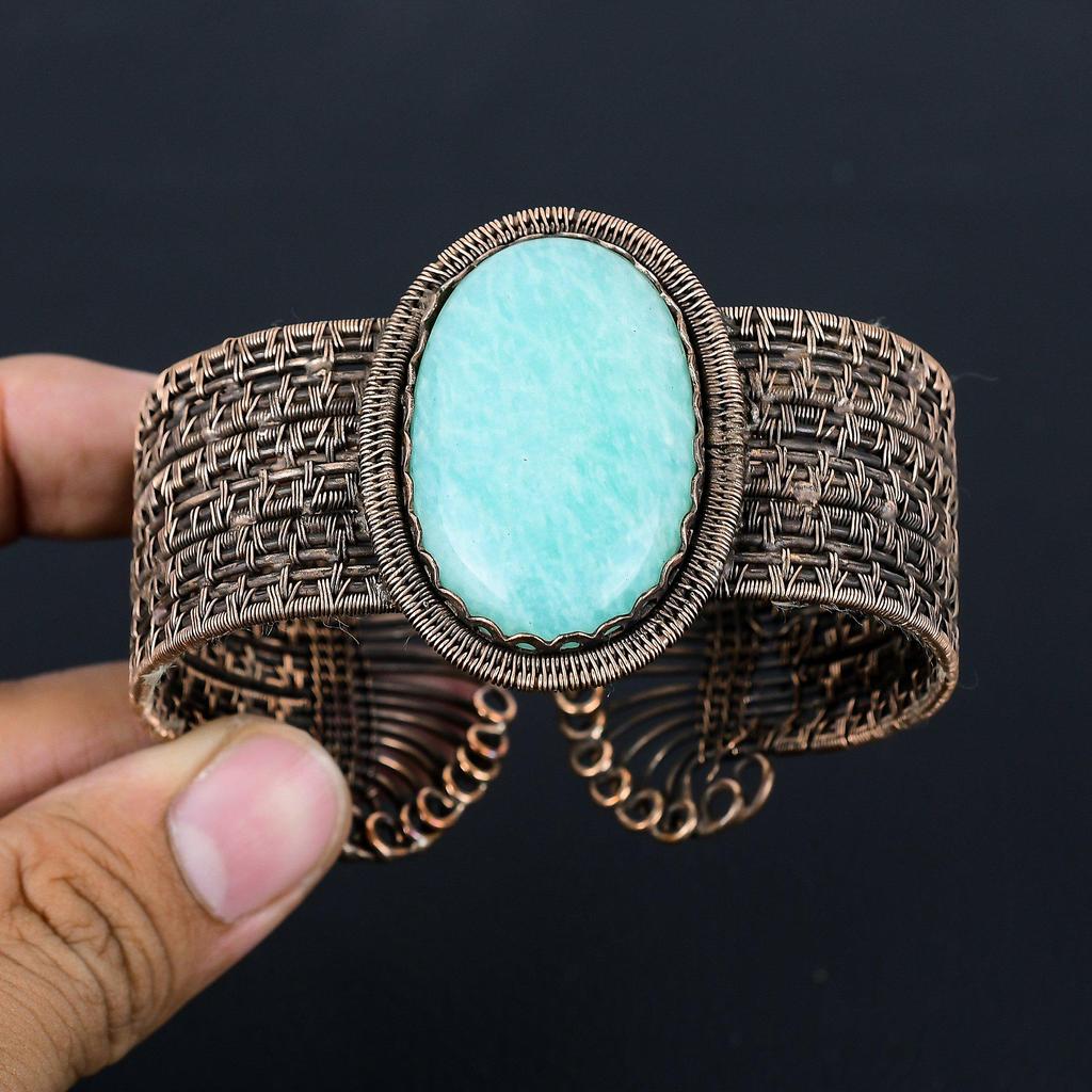 Амазонит драгоценный камень чистая медная проволока обернутая вручную манжета/браслет ювелирные изделия