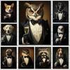 Elegant Animals Raccoon In Tuxedo Owl Pug Suit Poster Canvas Painting Cute Kawaii Wall Art Pictures Living Room Home Decor