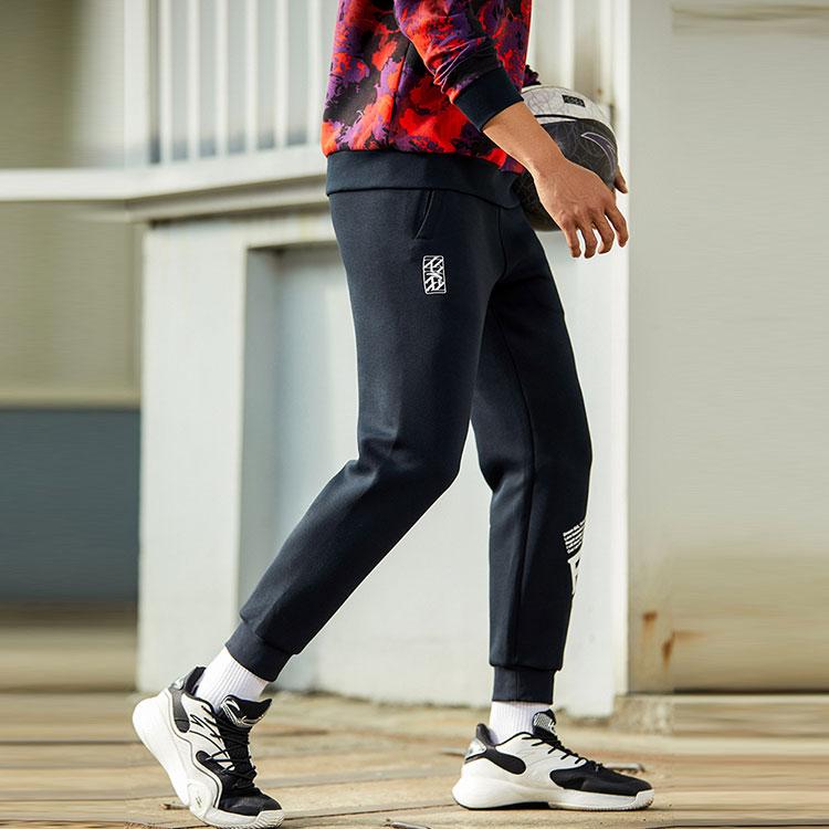 Anta Вязаные спортивные джоггеры серии Basketball с буквенным узором, мужские брюки, черные 152211319-1