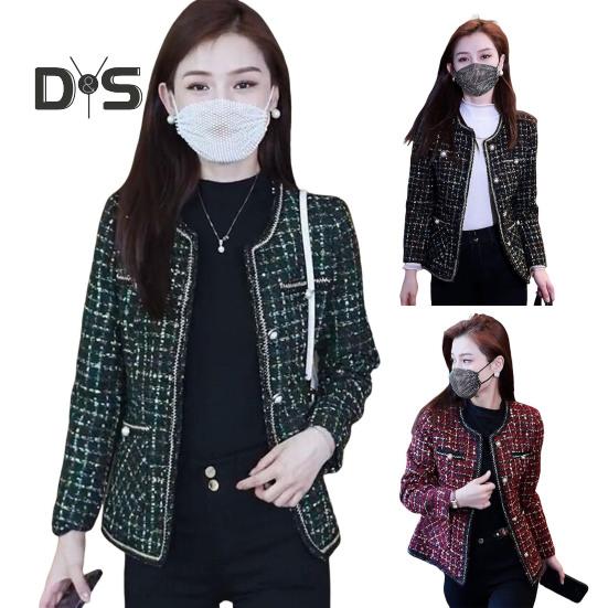 Женский твидовый пиджак с длинным рукавом, застегивающийся на пуговицы, укороченный блейзер с карманами, двубортное пальто в сетку для осени и зимы