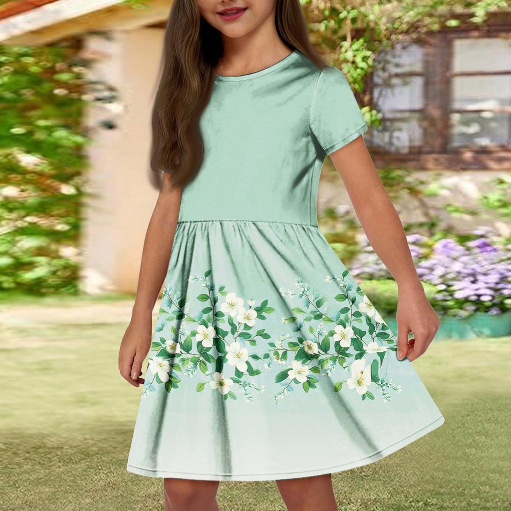 Летнее платье для девочек, однотонное платье без рукавов с принтом и карманом, повседневное платье, вечернее платье с короткими рукавами