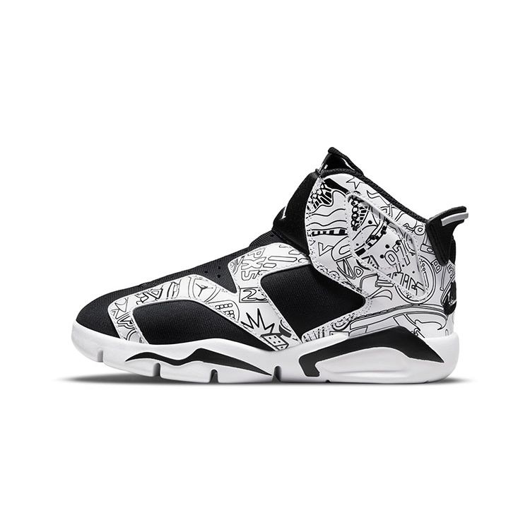 Jordan Air 6 Retro Little Flex SE Удобные Модные Цветные Блоки Высокие Детские Баскетбольные Кроссовки Черно-Белые Граффити Детские кроссовки DC4103-001