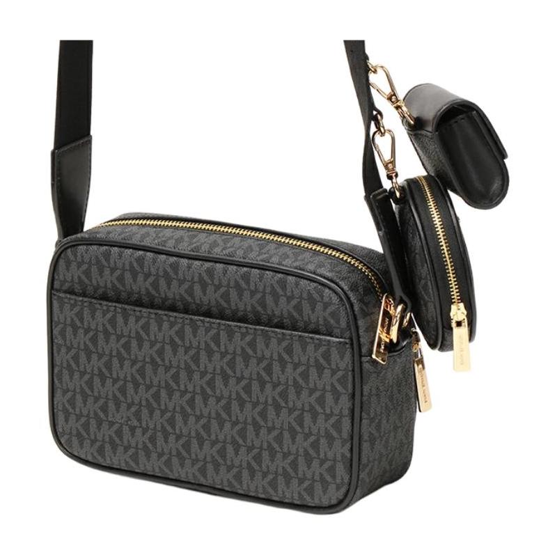 Michael Kors Сумка через плечо Jet Set с логотипом, золотой фурнитурой, из покрытого холста, средняя, женская, черная