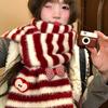 164cm x 22cm Knitted Neck Scarf Cold Proof Striped Bow Scarf Plush Thick Plush Scarf  Outdoor Wear