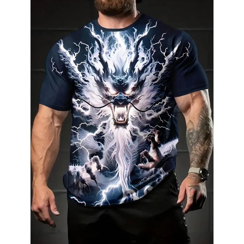 Мужская футболка с принтом 3D-дракона, летняя уличная повседневная одежда с круглым вырезом и коротким рукавом, футболки, топы, модная футболка Harajuku oversize