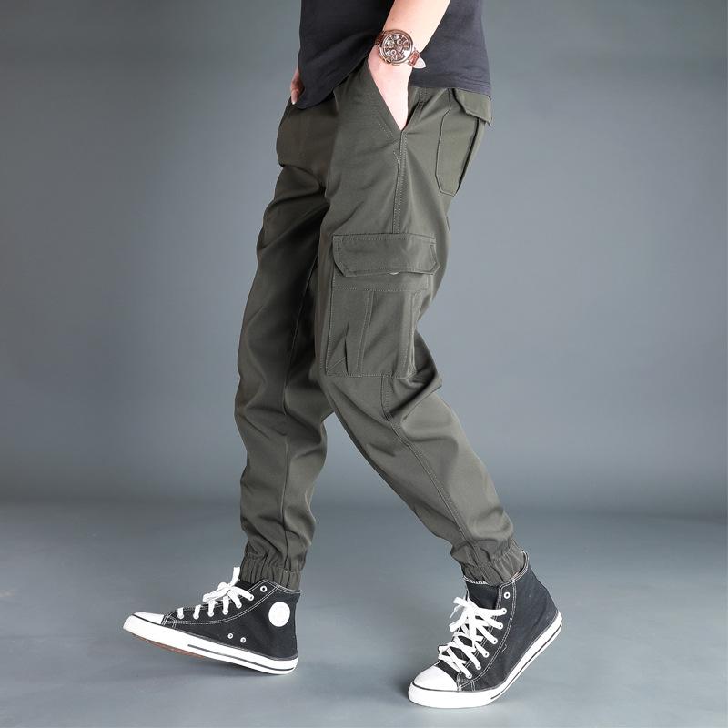 Men's Spring and Fall Loose Drawstring Work Pants with Large Pockets Casual Jogging Pants