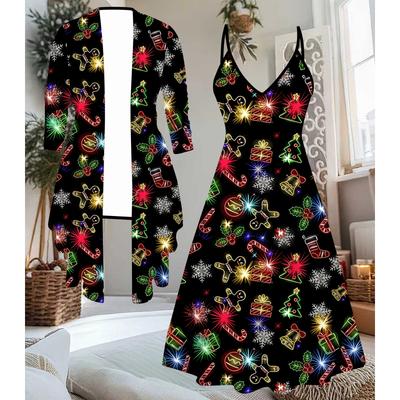 3D Рождественский Принтованный Набор Платье Пальто на День Святого Валентина, Эксцентричный Классический Тотем Модный Принт, подходит для Различных Сцен Модных Стилей