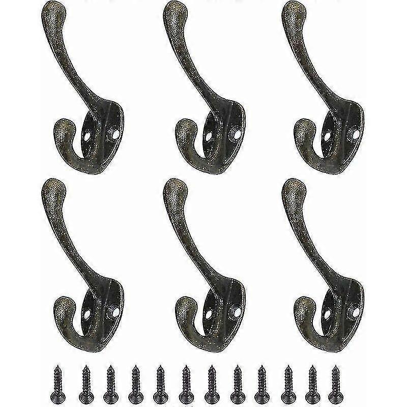 Coat Hook 6 Pieces Vintage Metal Coat Hooks Coat Rack Retro Hook For Hat Clothes Wall Hooks With Bronze Screws One Size - PJ