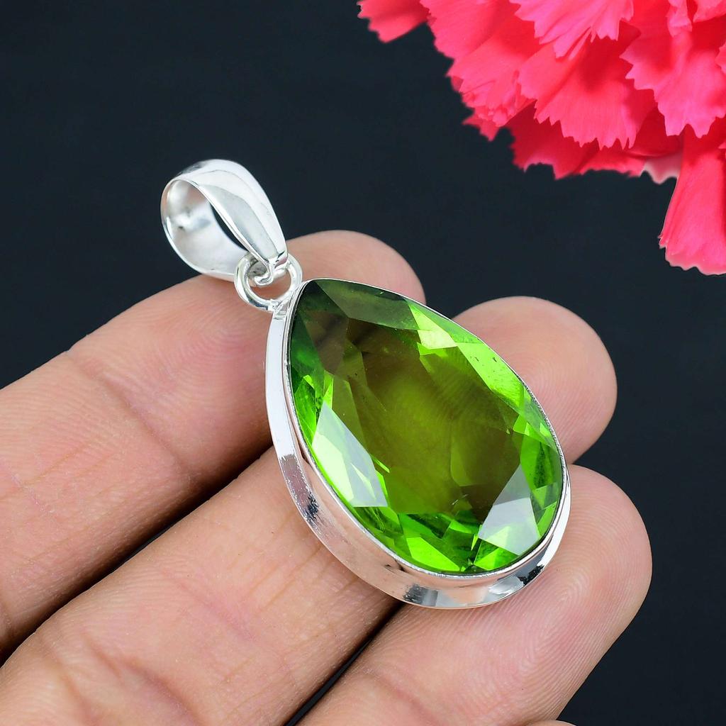 Подвеска из драгоценного камня перидот, твердая подвеска из стерлингового серебра 925 пробы, ювелирный подарок для унисекс