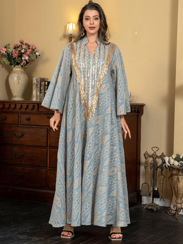 Elegant Arabic Evening Dress with Tulle & Sequin Embroidery