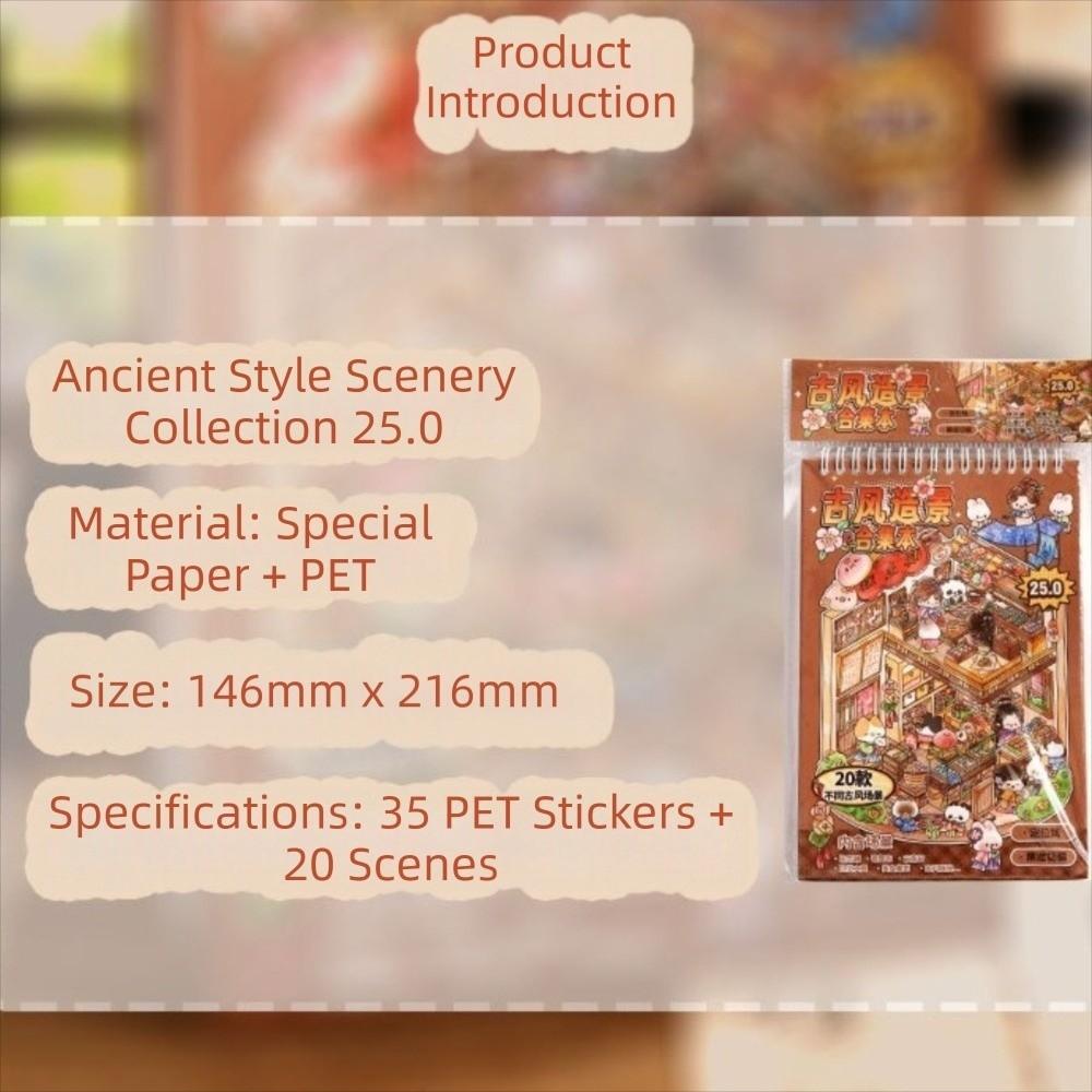 Miniature House Ancient-Style Stickers Cabin Scene DIY Decoration Stickers  Scrapbooking