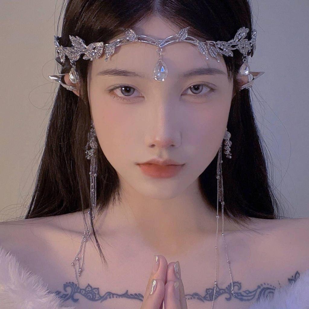 Bohemian Diamond Water Drop Headband with Eyebrow Pendant - Exotic Hanfu Forehead Headdress Hair Accessory