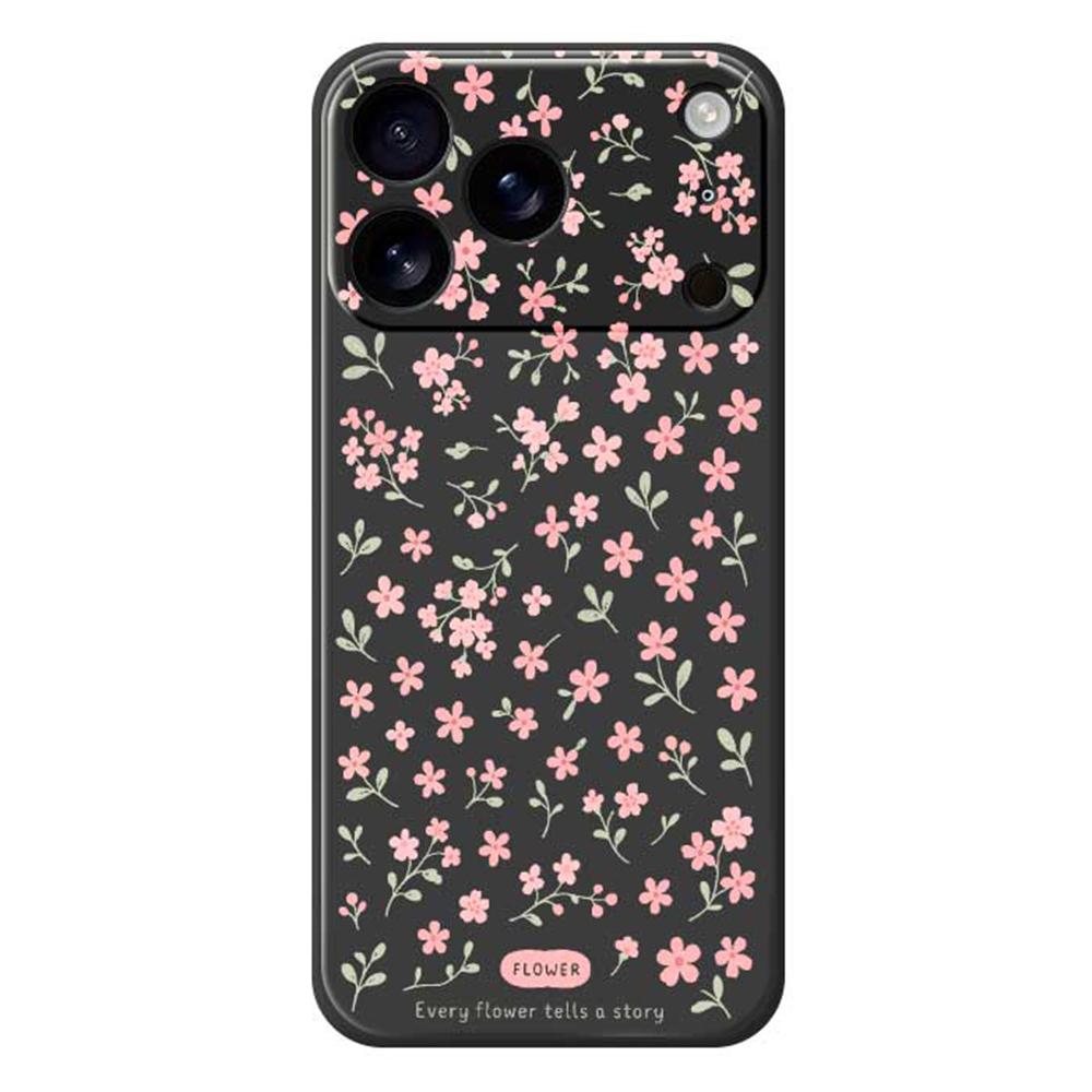 For iPhone 17 Pro Case Pink Small Flowers Pattern Printing Straight Edge TPU Phone Back Cover