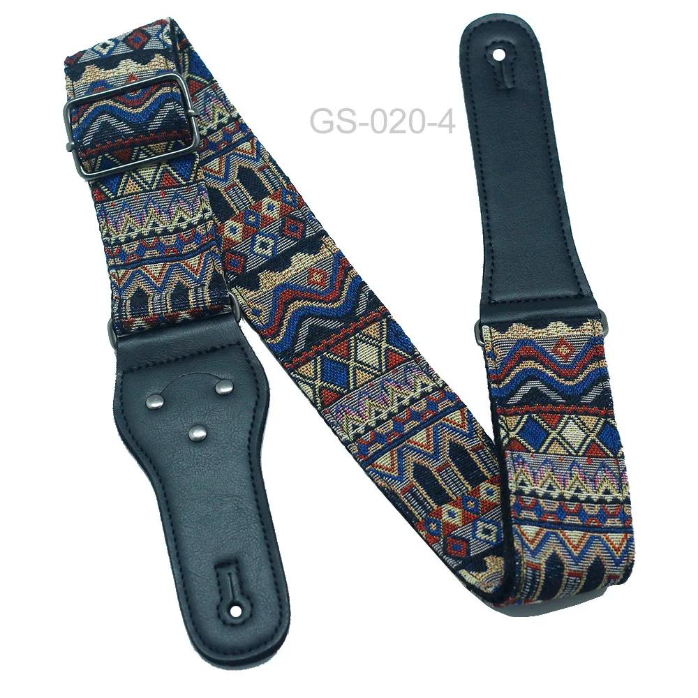 New Vintage Adjustable Boho Style Embroidered Leather Guitar Strap for Ukulele Electric Acoustic Guitar Bass Guitar Accessories