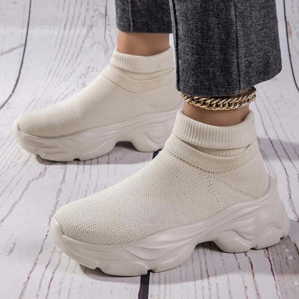 Sneakers Fitness Sports Casual Shoes Running Shoes High-top Slip-on Casual Women's Shoes Are Fashionable and Lightweight Height-increasing Shoes