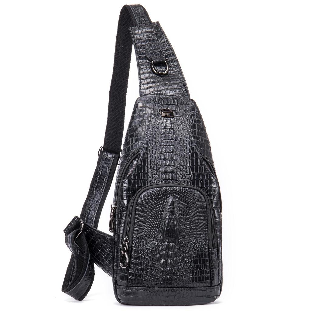 Men's Korean Style Crocodile Pattern Crossbody Chest Bag - Trendy and Sporty for Business Commute