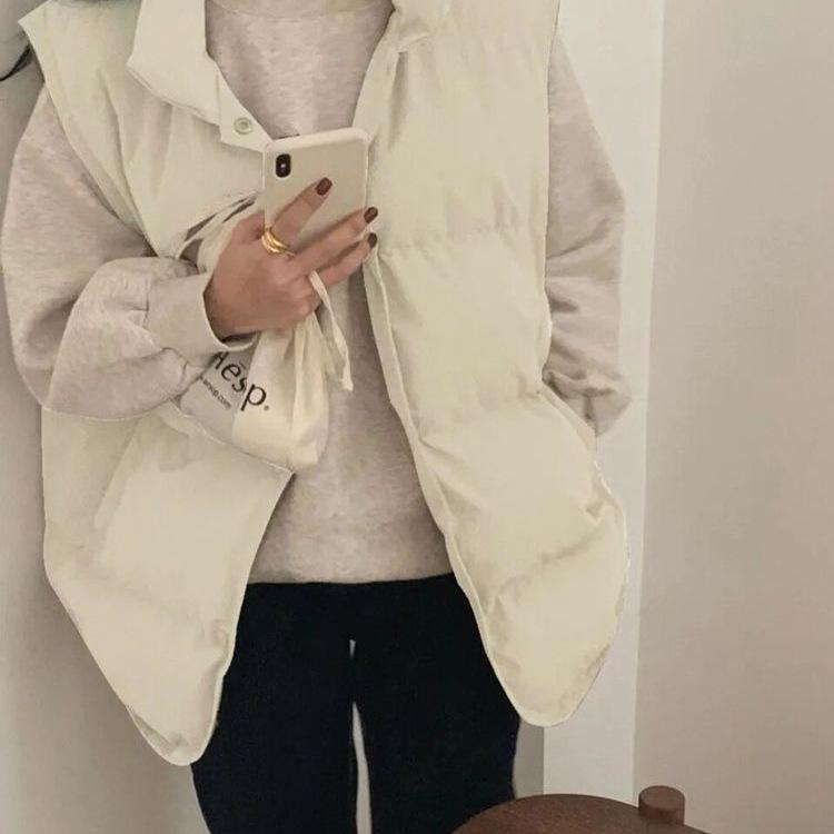 Женский короткий пуховый жилет - 2025 корейский стиль, свободный крой, куртка без рукавов для осени и зимы