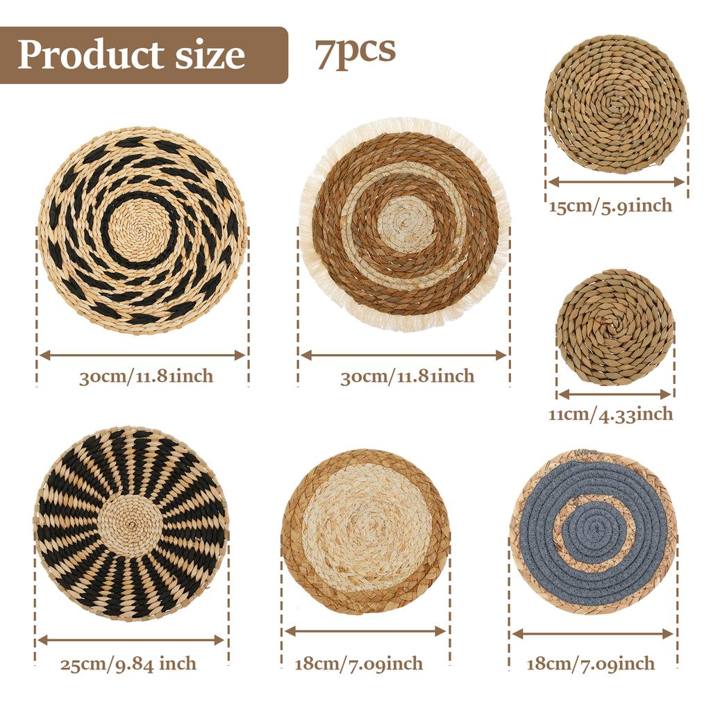 7 pcs circular Bohemian woven wall basket decoration handmade woven wall decoration home hanging Bohemian wall decoration party