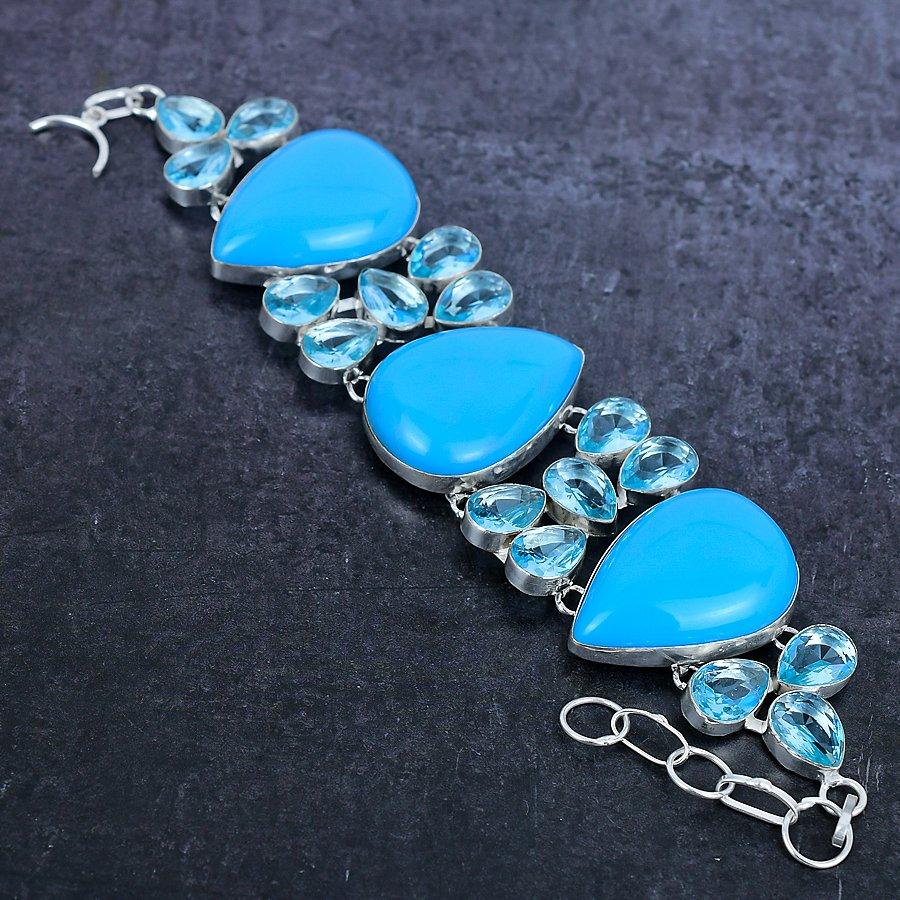 Браслет из драгоценного камня Аризонская бирюза из стерлингового серебра 925 пробы 7-8"