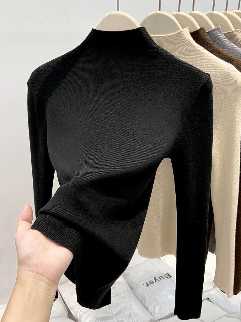 Белый базовый трикотажный свитер с полувысоким воротником женский осенне-зимний приталенный и тонкий внутренний с длинными рукавами мягкий восковой свитер модный топ