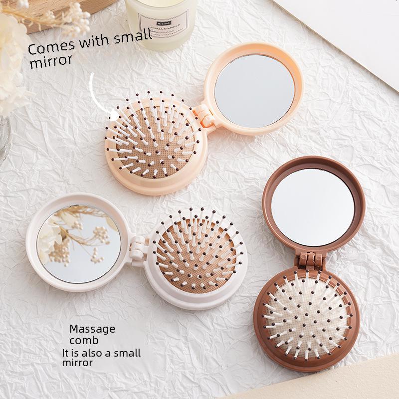 Складная расческа Bear Mini Air Cushion с зеркалом - портативный массажный набор «все в одном»