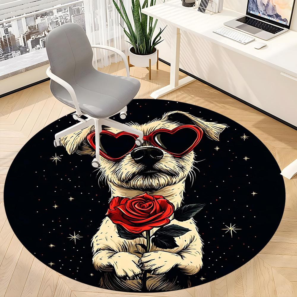 1PCLove Dog Office Round Area Rug, Mat Suitable For Office, Under Office Chairs Bedroom Living Room Home Decor, Room Deco
