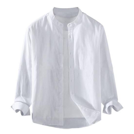 Мужская весенняя рубашка, однобортный кардиган с воротником-стойкой, свободный свободный топ больших размеров средней длины, мужской осенний топ