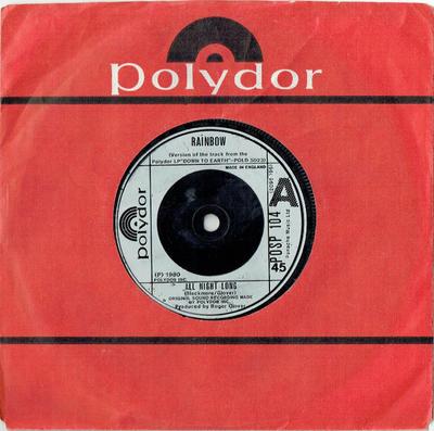 7-дюймовая пластинка RAINBOW - All Night Long 2095196 Polydor 1980 UK Рок Б/У