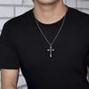 FANCIME Men's Cross Necklace, 925 Sterling Silver, Cross Pendant, 316L Stainless Steel (Surgical Stainless Steel) Chain, 60cm, Black, Amulet,