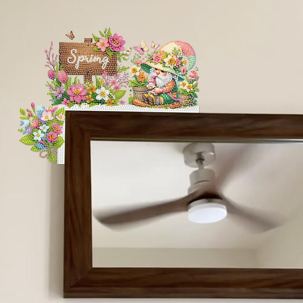 Spring Bee Gnome Diamond Painting Door Corner Sign Diamond Art Door Right Angle Sign 5D DIY Wooden Door Topper for Party Favors