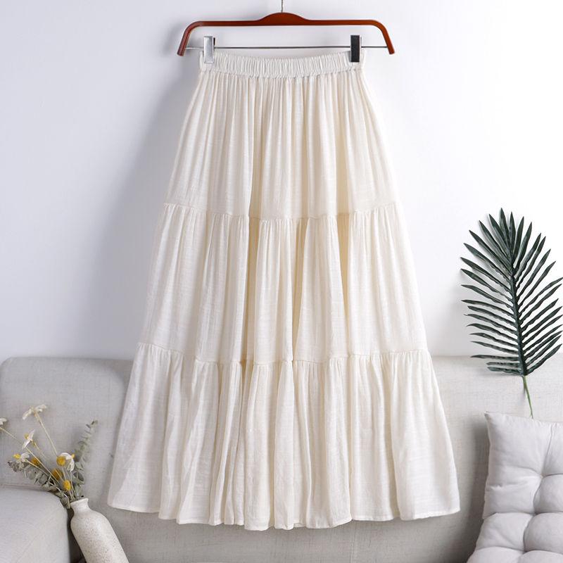 MOJTA Mid Skirt Spring Summer Women's Elastic High Waist Skirt A-line Skirt