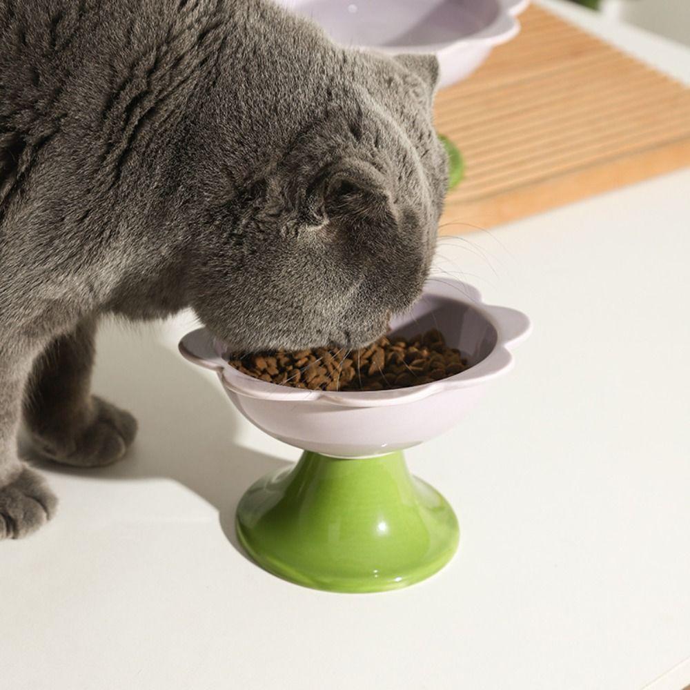 With Flower Design Cat Bowl Ceramic Dog Food Feeding Basin Pet High Foot Bowl  Kitten Puppy