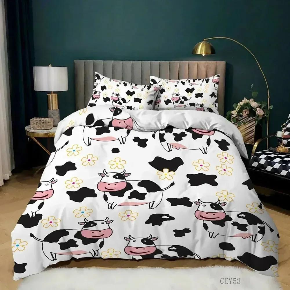 Top Milk Cow Duvet Cover King Queen Size Cute Cartoon Cows Bedding Set For Kids Farmhouse Rustic Animal Polyester Quilt Cover