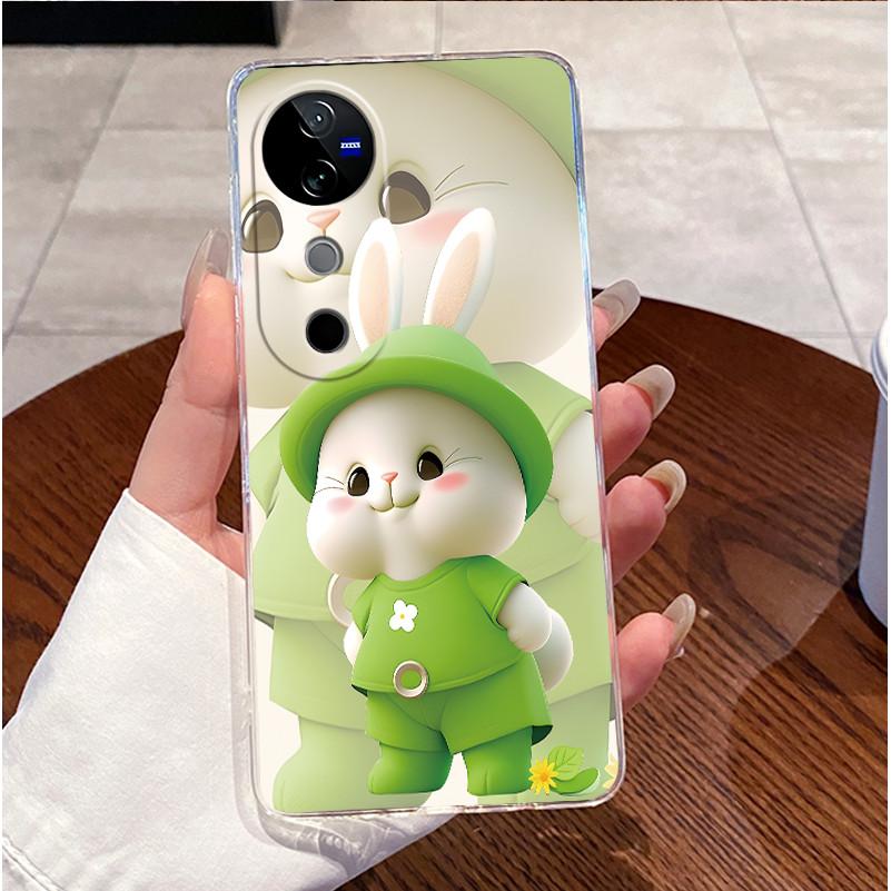 Чехол для VIVO V40 5G Задняя крышка VIVO V40 Pro 5G Милый Кот Любовь Кролик Забавные Мультфильмы Корпус Ультратонкий Прозрачный Мягкий ТПУ Чехол для Телефона