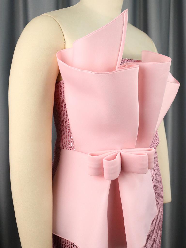 AOMEI Женские платья без бретелек с открытыми плечами, розовые блестки, без рукавов, ампир, до щиколотки, вечерний коктейль на день рождения, наряды для свадебной вечеринки