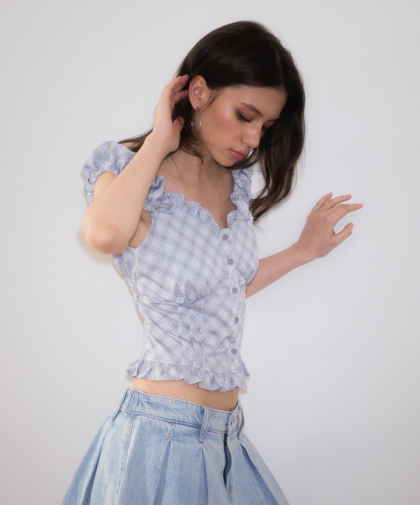 ROSEFRANTZ Frill Shirring Sleeveless [Sky Blue]