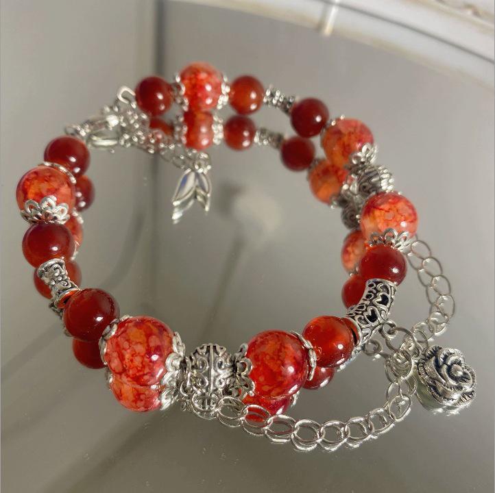 Очаровательный браслет с розовыми кристаллами и цветочным узором - Мечтательный подарок в придворном стиле для девушки