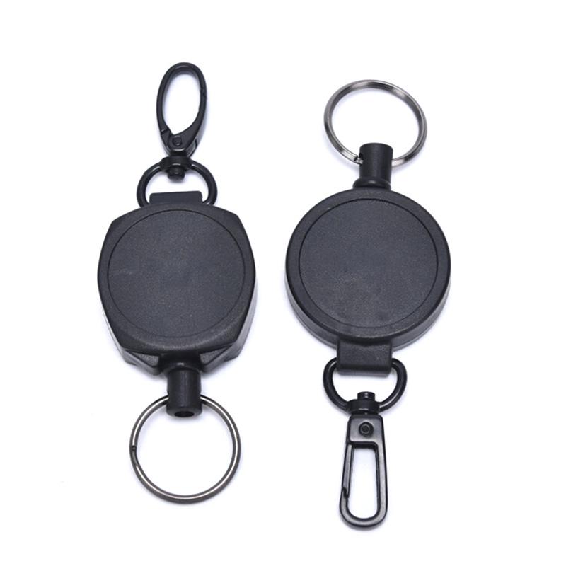 Badge Reel Pull Keychain Retractable Id Holder Security Card Clip Key Ring Black